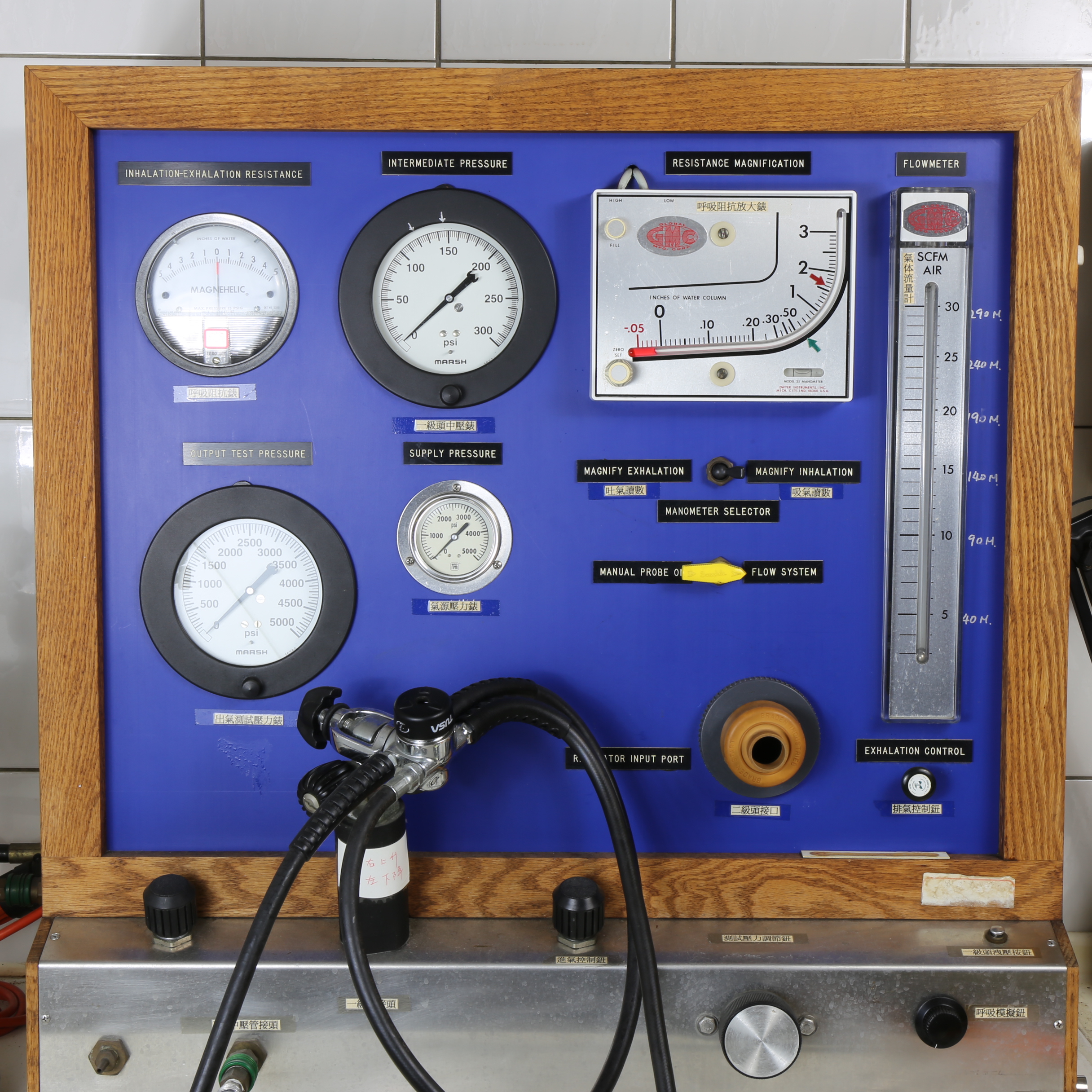 Búvár légzőrendszer ellenállás nagyítás tesztgép