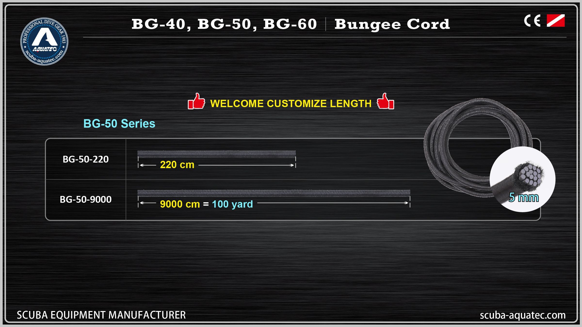 Tauchgummi-Bungee ID 6mm Aquatec BG-40 BG-50 BG-60